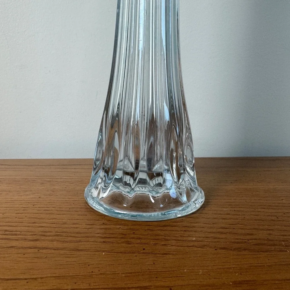 Hoosier Tall‎ Clear Ribbed Glass Vase Trumpet Flower Bud Vase Home Decor Accent